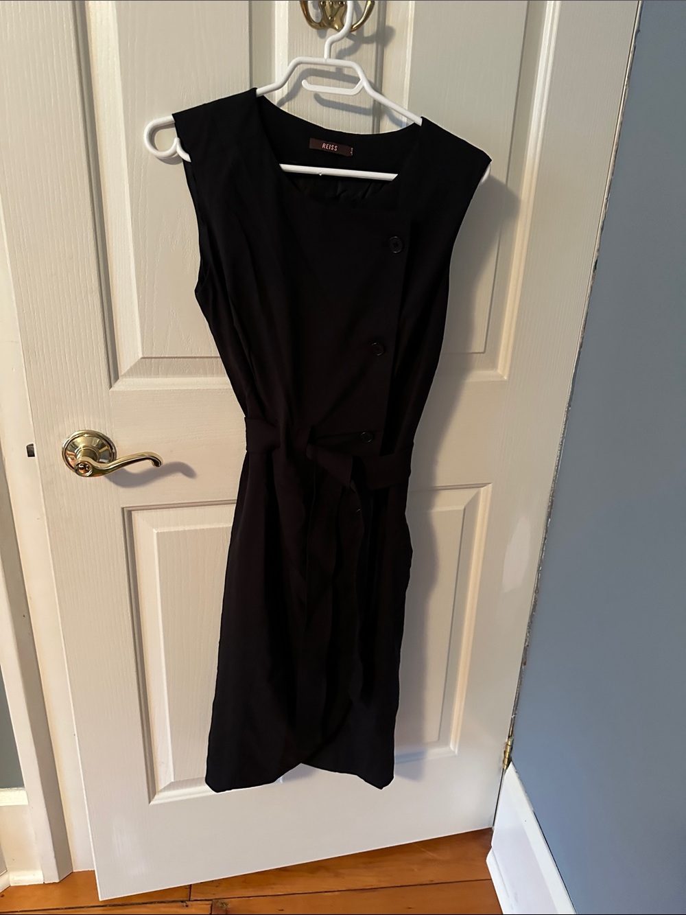 Reiss Black Sleeveless Wrap Belted Sheath Dress